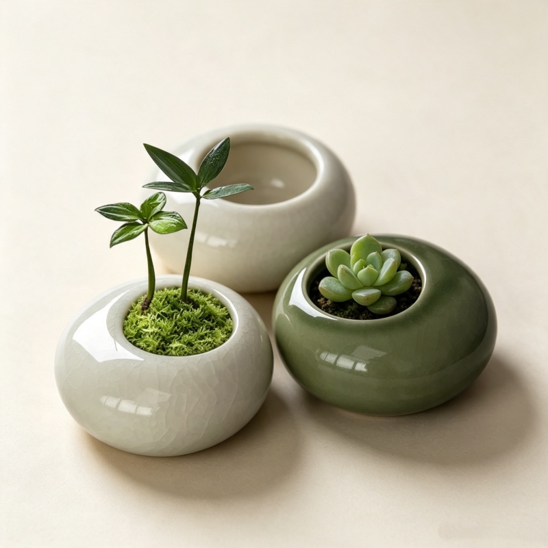 Echeveria Succulent - ミニアイス クラック グレイズド プラントポット クリエイティブ多肉植物鉢 盆栽花瓶