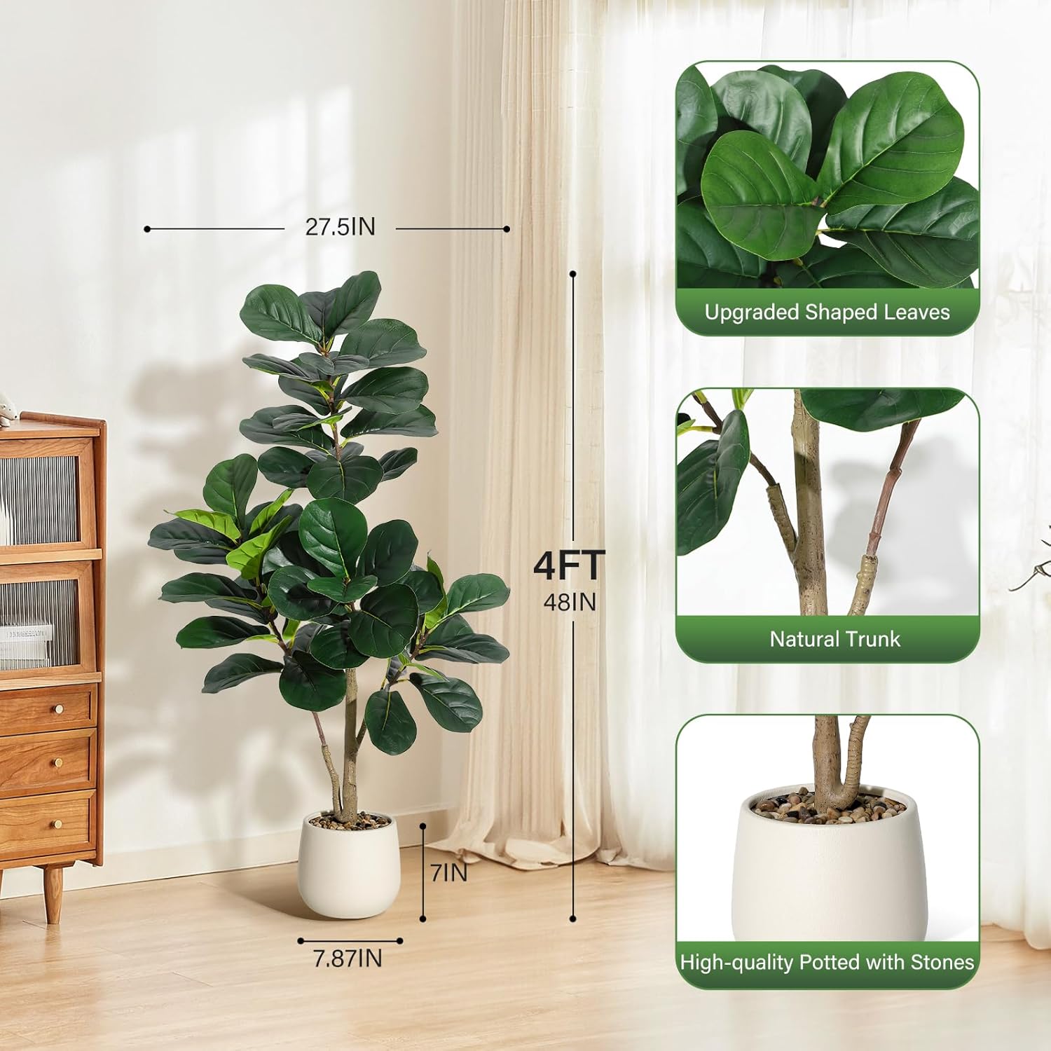 フィドルリーフフィグツリー人工植物 - リアルな人工フィカス - Ficus Lyrata Tree のレビューと価格